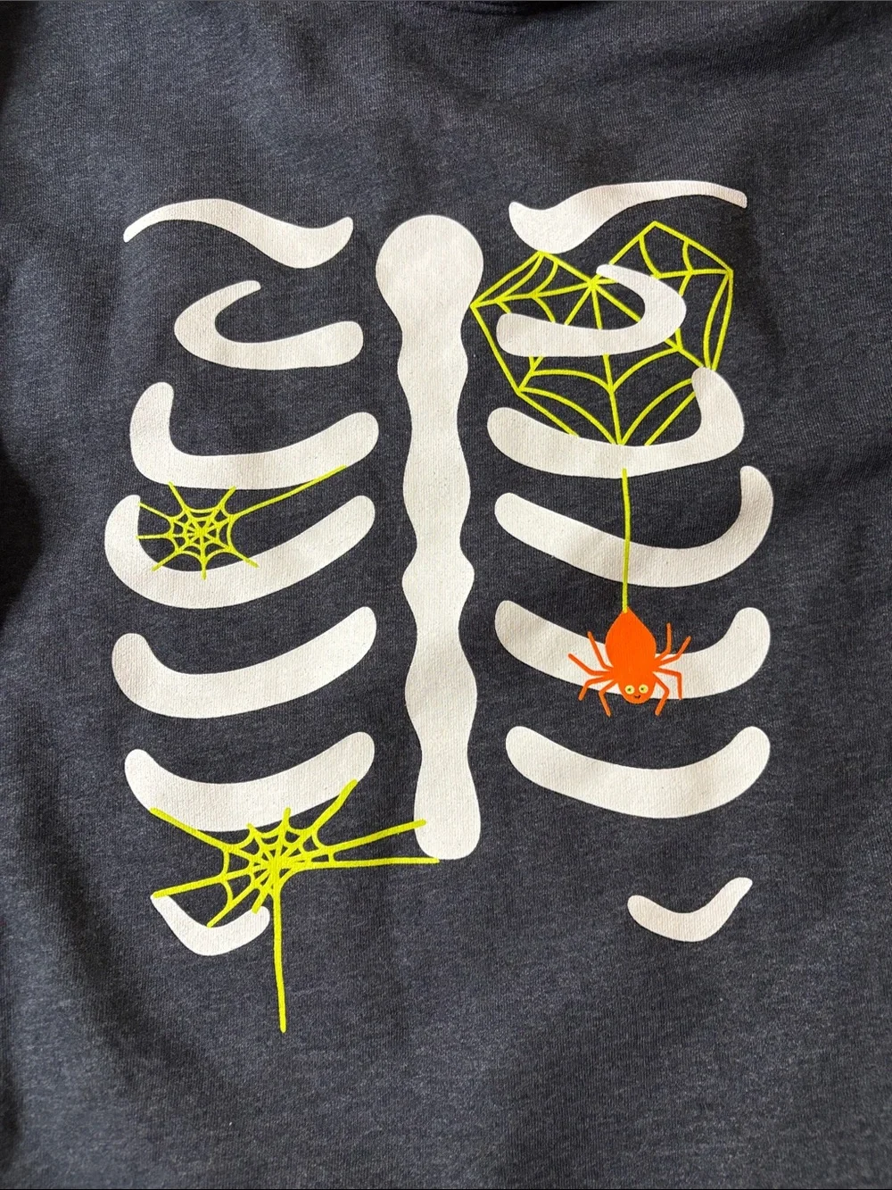 Cat & Jack Black Skeleton Graphic Hoodie Neon Spider Accents 2 front pockets